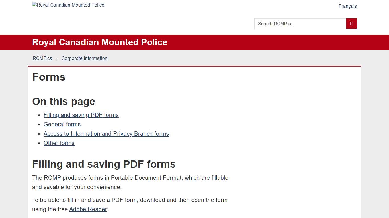 Forms Royal Canadian Mounted Police